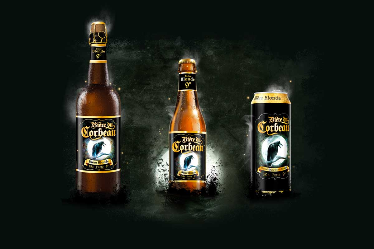 Création des packagings des bouteilles Bière du Corbeau blondes