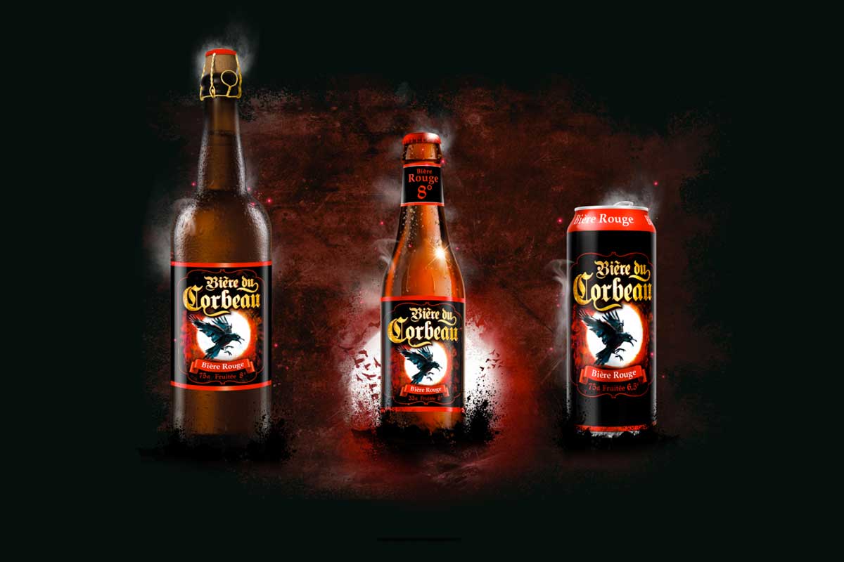 Création des packagings des bouteilles Bière du Corbeau rouges