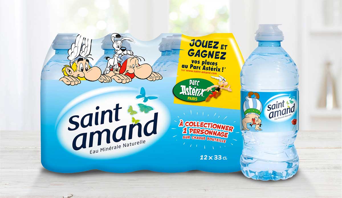 Création de packaging Asterix eaux minérales Saint amand
